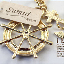 2014 New Hot Jewelry Fashion Texture Blue White Navy Style Anchor Rudder Exaggerated Personality Pendant Necklace