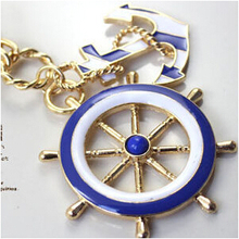 2014 New Hot Jewelry Fashion Texture Blue White Navy Style Anchor Rudder Exaggerated Personality Pendant Necklace