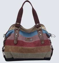 New wome canvas bag high-capacity women messenger bag hit color canvas bag stitching package shoulder bag