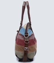 New wome canvas bag high capacity women messenger bag hit color canvas bag stitching package shoulder
