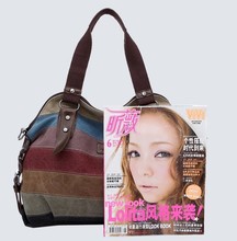 New wome canvas bag high capacity women messenger bag hit color canvas bag stitching package shoulder