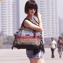 New wome canvas bag high capacity women messenger bag hit color canvas bag stitching package shoulder