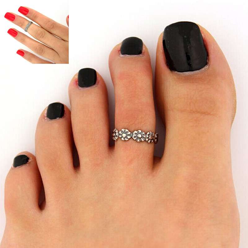 5pcs Lady Girl Personality Stylish Antique Silver Flower Toe Ring Foot Jewelry