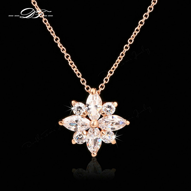 Luxury Snowflake CZ Diamond Necklaces Pendants Imitation Gemstone Vintage Fashion Brand Chain Jewelry For Women DFN400
