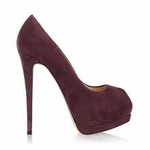 New 2014 gz pumps Peep Toe Suede Wine red Pumps women genuine leather shoes graceful women