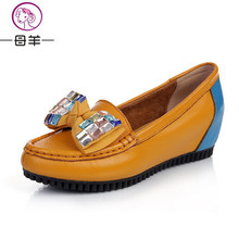 Autumn new fashion 2014 women genuine leather flat shoes female rhinestone casual single height increasing shoes
