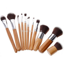 11pcs Pack Vintage Eyeshadow Foundation Concealer Wood Handle Makeup Cosmetic Brush Set