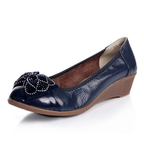 Plus size 34 42 women genuine leather flat shoes 2014 new fashion rhinestone bow casual single