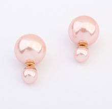 New Fashion Hot Selling Earrings 2014 Double Side Shining Pearl Stud Earrings Big Pearl Earrings For