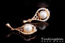 Free shipping Good gift 18K Gold plated Filled Drop Pearl fashion Round Gorgeous Beautiful earrings for