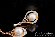 Free shipping Good gift 18K Gold plated Filled Drop Pearl fashion Round Gorgeous Beautiful earrings for