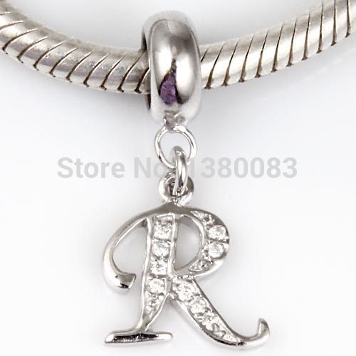 DIY 1PCS lot White CZ Stone Letter R Charm Beads 925 sterling silver jewelry Fits European
