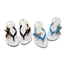 SIMPOK 2014 Summer Size4-12 Women Falt Heel Flip Flops Casual PU Bowtie Leather Solid Color Rhinestone Blue/Black A4697