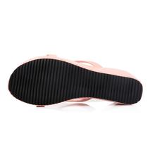 SIMPOK Size4 12 Summer Women Med Heel Flip Flops Casual Solid Color Wedges Patent Leather Pink