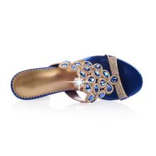 SIMPOK 2014 Summer Size4 12 Sweet Women Med Heel Slippers For Wedding Party Mixed Color Rhinestone