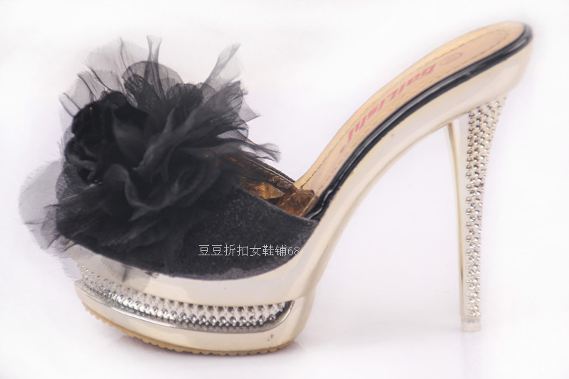 Sexy Flower High Heels Platforms Women Sandals Slides Pumps Gold Black