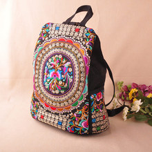 National trend canvas embroidery Ethnic backpack handmade flower Embroidered Bag Travel Bags schoolbag backpacks mochila etnica