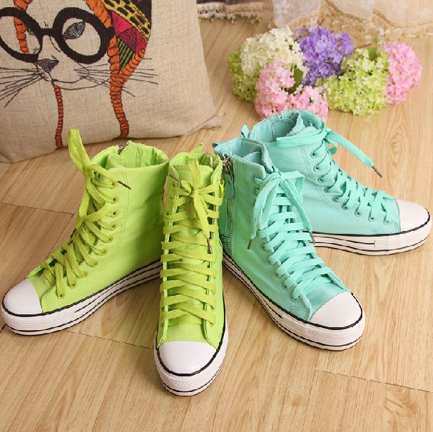 2014 New Spring Casual Women Flats Lovers Sport Shoes Zip Lace Up Women Sneakers High For