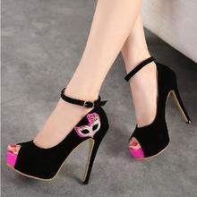 2014 New Sexy Thin High Heels Platforms Rhinestone FOX Peep Toe Ankle Strap Buckle Strap Women
