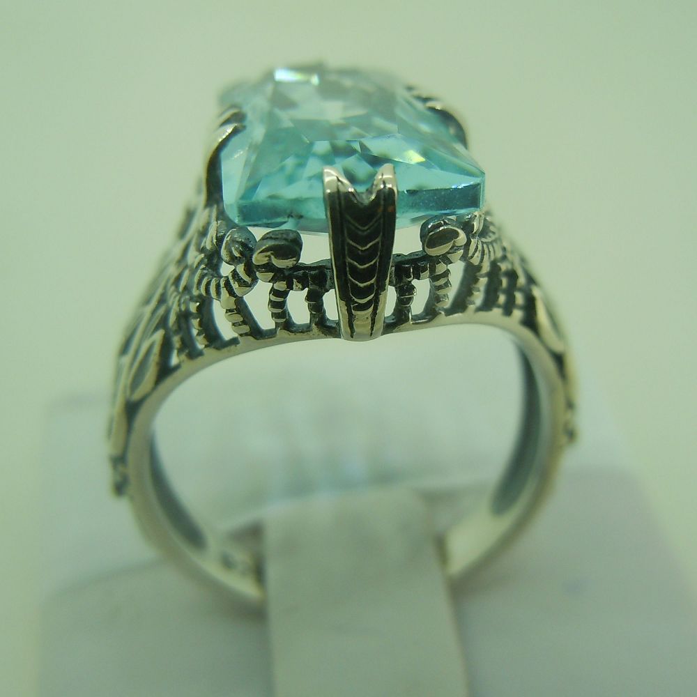 Free shipping custom processing wholesale and retail of Victoria blue gem ancient silver ring 925 vintage