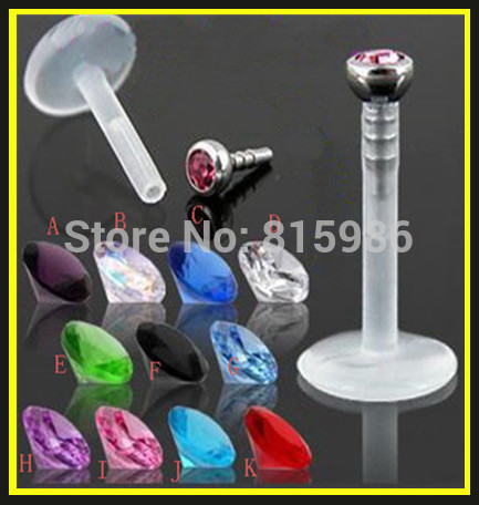 Body jewelry lip stud free shipping wholesale 10pcs lot mix 10color acrylic uv lip ring crystal