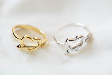 Free shipping Wholesale 10pcs/lot 2014 Fine Jewelry Charm Dainty Cupid Arrow and Heart Ring In Gold/Silver/Rose Gold,