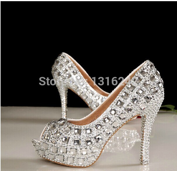 2015 Newest Crystal diamond wedding party club shoes woman bridal shoes girls open toe custom made