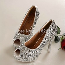 2015 Newest Crystal diamond wedding party club shoes woman bridal shoes girls open toe custom made