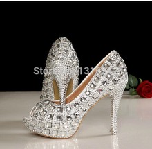 2015 Newest Crystal diamond wedding party club shoes woman bridal shoes girls open toe custom made