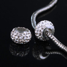 2PCS Lot 12 7mm Women Round Silver Plated Core Rhinestone Beads Charms fit for Fashion DIY