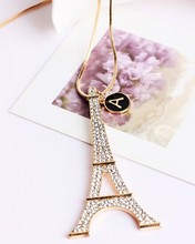 Violetta rhinestone gold jewelry eiffel tower long pendant necklace collier women fashion 2014 collar largo bijouterias