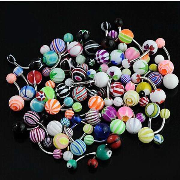 1 Set 50 30Pcs Mixed Color Fashion Navel Belly Button Tongue Bar Rings Piercing Body Jewelry