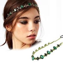 New Fashion Hair Jewelry Green Glass Stone Gold Chain Headbands For Women Headwear Hair Accessories quality first 1pcs