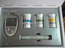 Free shipping Glu ua chol multi function analyzer Contain blood sugar strips uric acid strips and