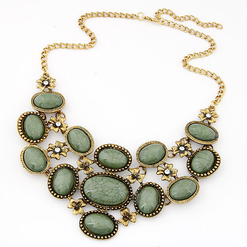 4 colors New Arrival Europe America fashion Vintage Bohemian exaggerated metal Gem flower necklace women vintage