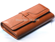 Free shipping —100% oil waxing cowhide wallet for women Long designer drew-string wallet holder women leather genuine purse