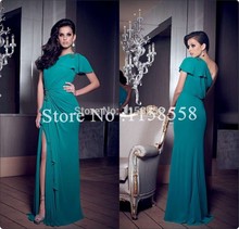 Elegant 2014 One Shoulder Mermaid Evening Dresses Sexy High Side Slit Vestido De Festa Women Formal Pageant Gowns