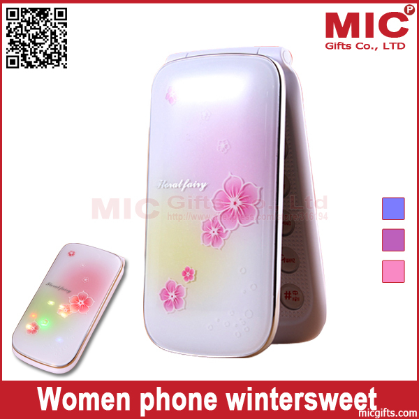Flip flash light wintersweet flower unlocked Dual SIM card women senior girls lady lovely cute cell