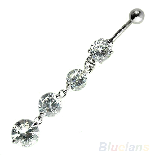 Steel Stainless Crystal Rhinestone Pendant Belly Navel Button Ring Body Piercing 075O