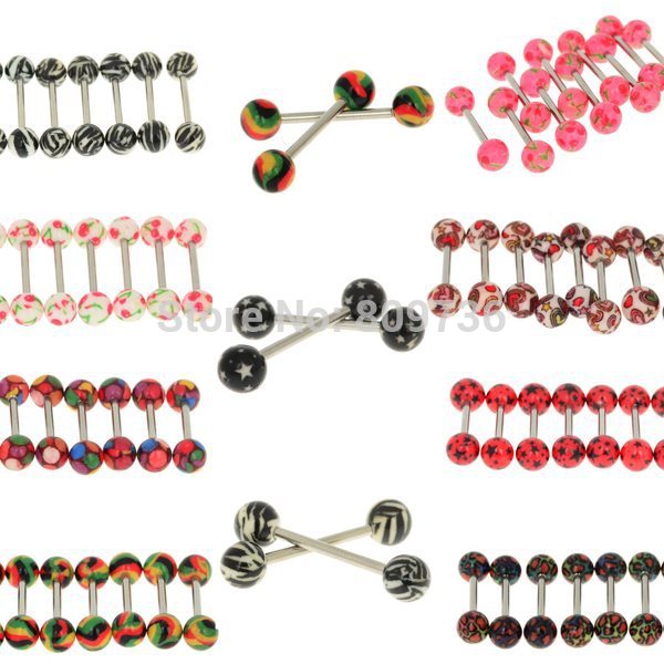 Chic 1PC New Hot Punk Colorful Stainless Steel Acrylic Ball Barbell Tongue Belly Ring Bars Piercing