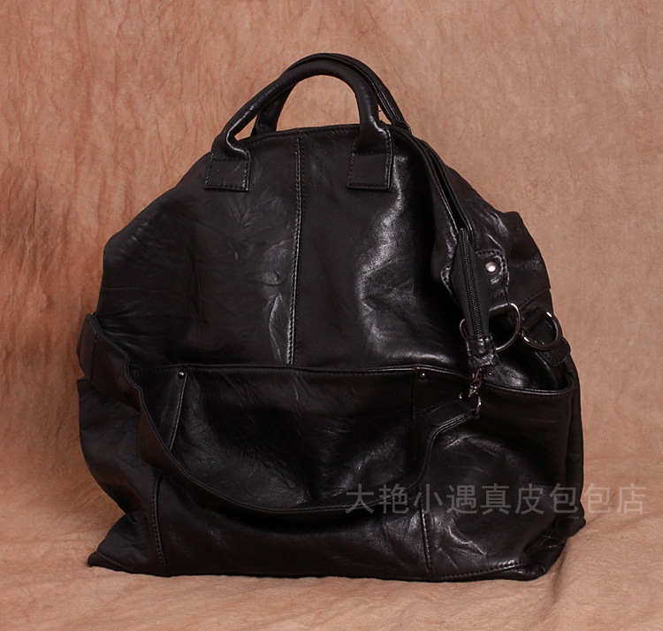 Sheepskin leather handbag manually extra large one shoulder his duffle bag