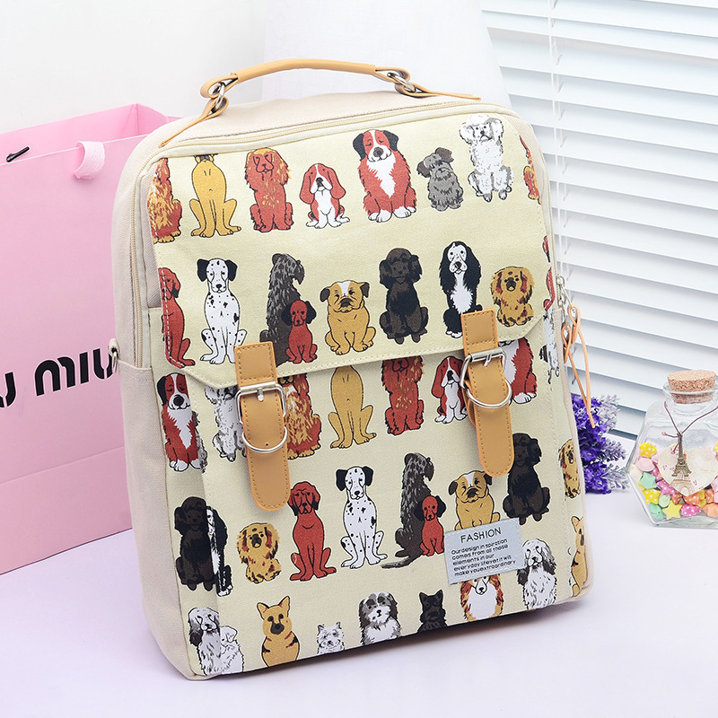 Sugar 2014 New Women Canvas Backpack Korean Cartoon Cute Animal Prints Student Kits Hasp Zipper Bags