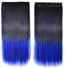 Women s 5 Clip on Hair Extensions One Piece Straight Hairpiece Ombre Two Tone Color Black