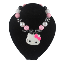 5pcs Lovely Baby Girls Pink Series Hello Kitty Pendant Necklace Chunky Necklace Bubblegum Gumball Beads Necklace