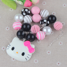 5pcs Lovely Baby Girls Pink Series Hello Kitty Pendant Necklace Chunky Necklace Bubblegum Gumball Beads Necklace