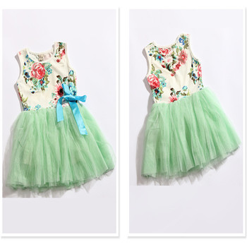 Девушка платье 2014 лето цветочные девочка платье принцессы платья балетной пачки 3 цвет для 2-5 лет детские платья дети одежда