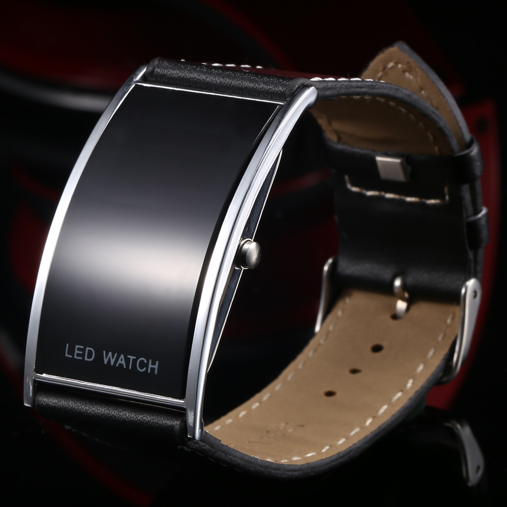 Retail Black Fashion LED Watch For Ladies Leather Bracelet Digital Wristwatches Women Boys Girls Unisex Luxury