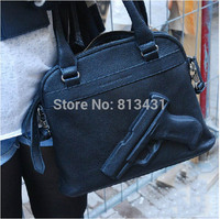 Elina\'s 2014 New women fashion vintage Gun Embossed black pu Medium zipper message handbage shoulder bag sexy