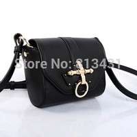 Elina\'s 2014 New women fashion vintage Cross buckle hasp black pu Mini message handbage shoulder bag
