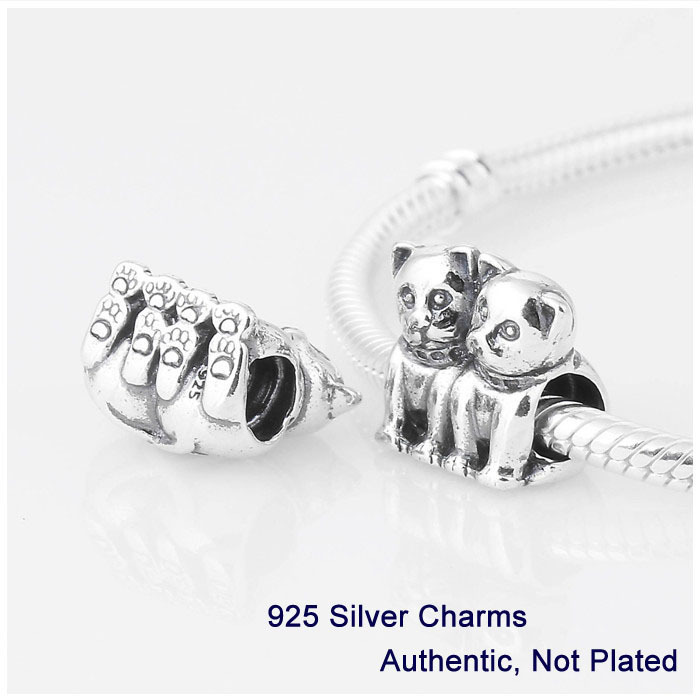L222 2014 New Guaranteed 100 925 Sterling Silver 2 Cats Screw Core Stopper Charm Beads DIY